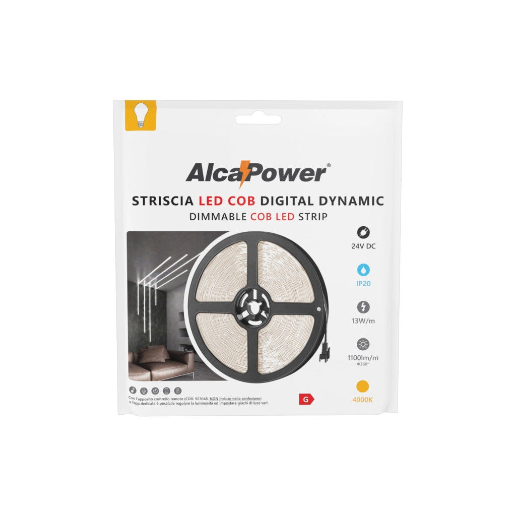 Alcapower Striscia LED COB Dynamic 5 metri 24V 13W/m 4000K IP20 CRI90: illuminazione lineare professionale ad alta resa cromatica per interni