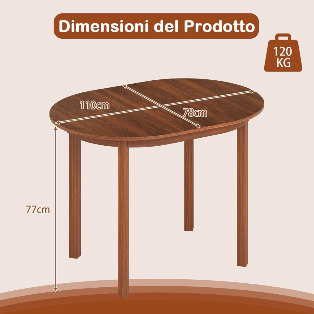 Tavolo da Pranzo in Legno per 2-4 Persone, Tavolo da Cucina Ovale con Gambe in Legno di Caucciù, Scrivania in Stile Rustico per Ufficio in Appartamenti Piccoli, Portata 120 kg