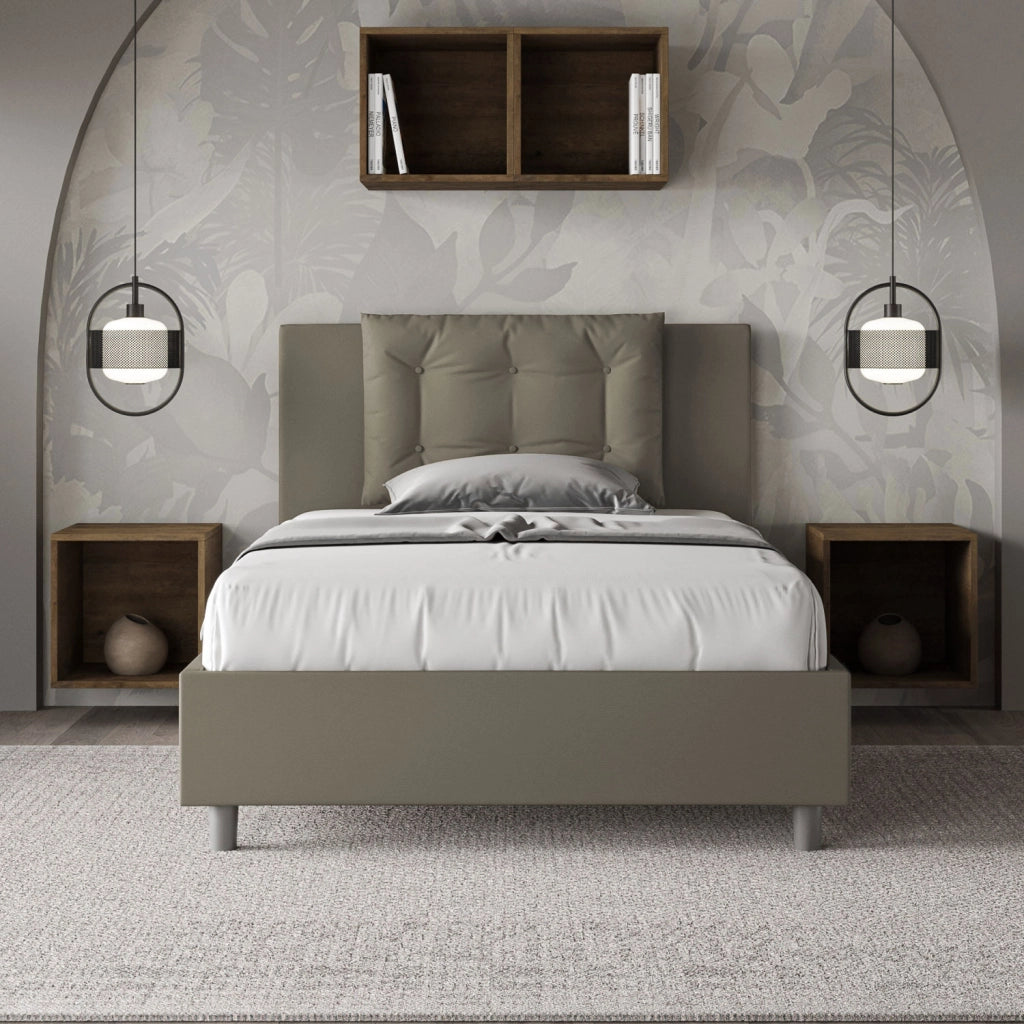 BS COM Letto una piazza e mezza senza rete imbottito 120x190 similpelle cappuccino