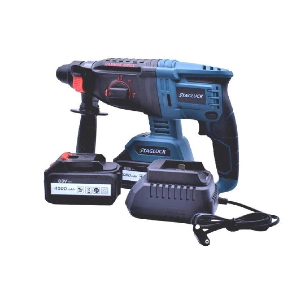 Trade Shop - Trapano Scalpellatore Doppia Batteria Martello Demolitore Sds Plus 4ah 88v -