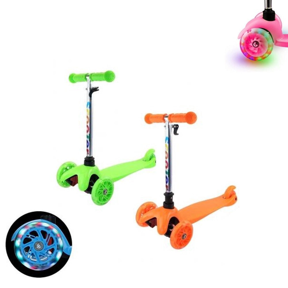 Trade Shop - Monopattino 3 Ruote Per Bambino/bambina Altezza Regolabile Con Luci Led E Freno -