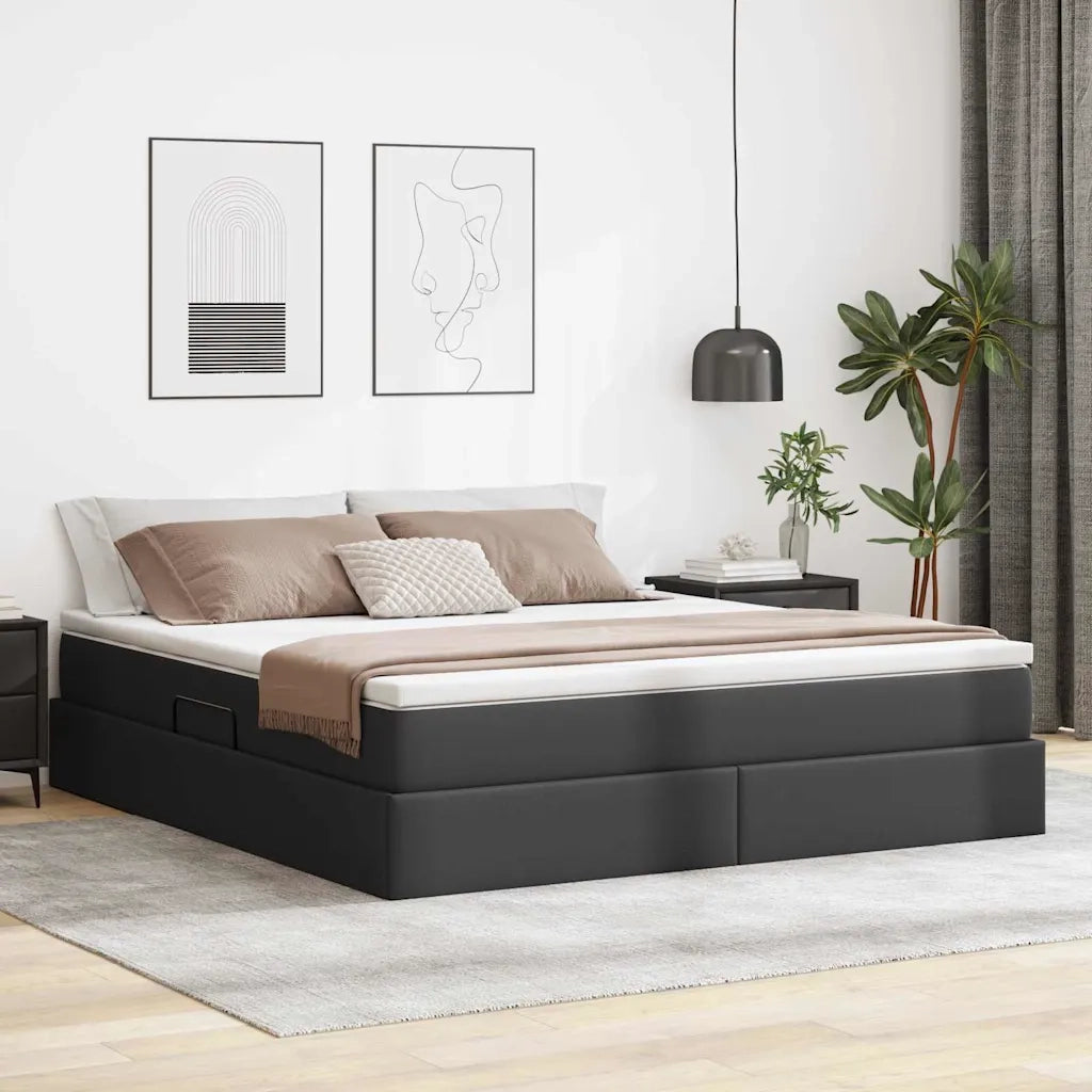 Letto con contenitore e materasso Nero 180 x 200 cm
