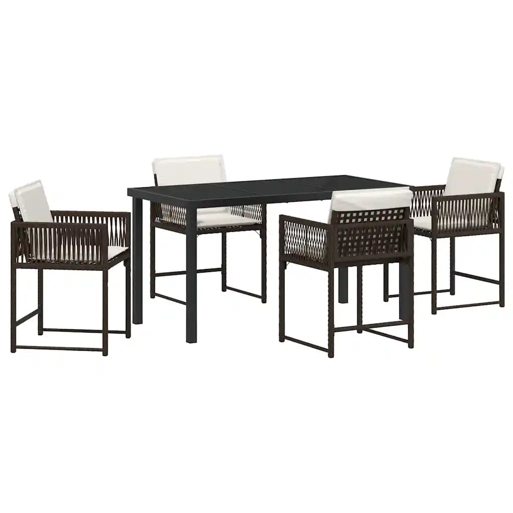 Set da Pranzo per Giardino 5 pcs Marrone polyrattan
