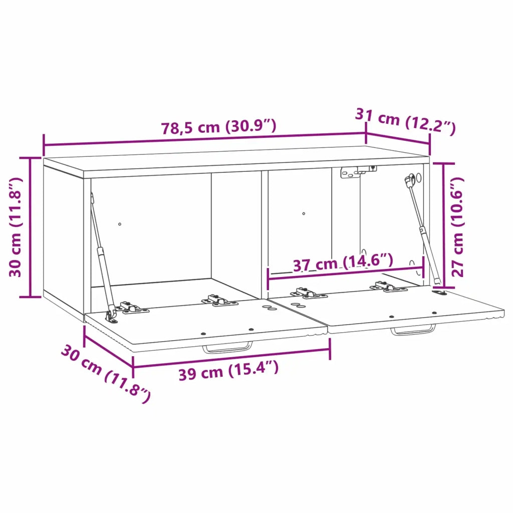 Mobile Porta TV da Muro-Credenza per TV sospesa Rovere Artigianale 78,5 x 31 x 30 cm 864502