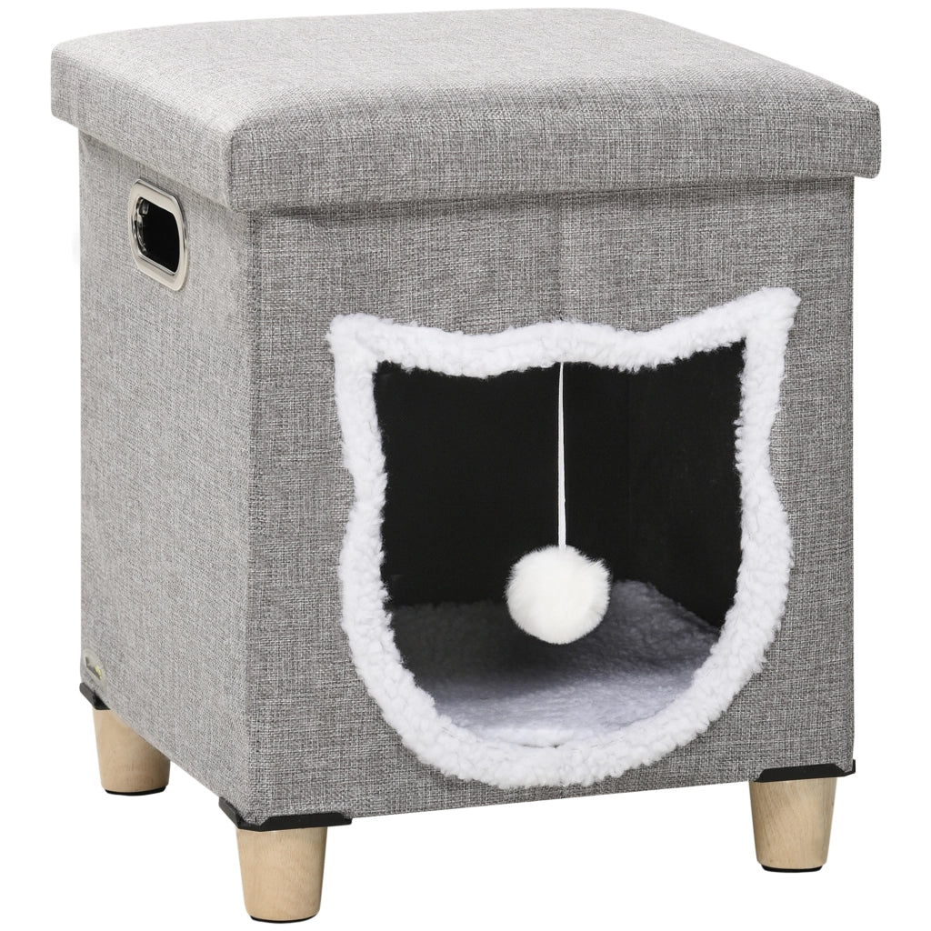 Letto per Gatti con Cuscino e Graffiatoio ¨C Minimal ¨C 35.5x35.5x42.5 cm Grigio