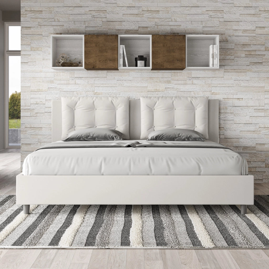 BS COM Letto matrimoniale king size con rete imbottito 200x200 similpelle bianco