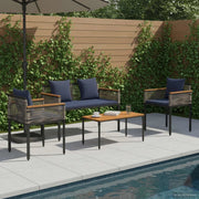 Set di Mobili da Esterno 4 pcs Grigio e Blu Navy Rattan in PE