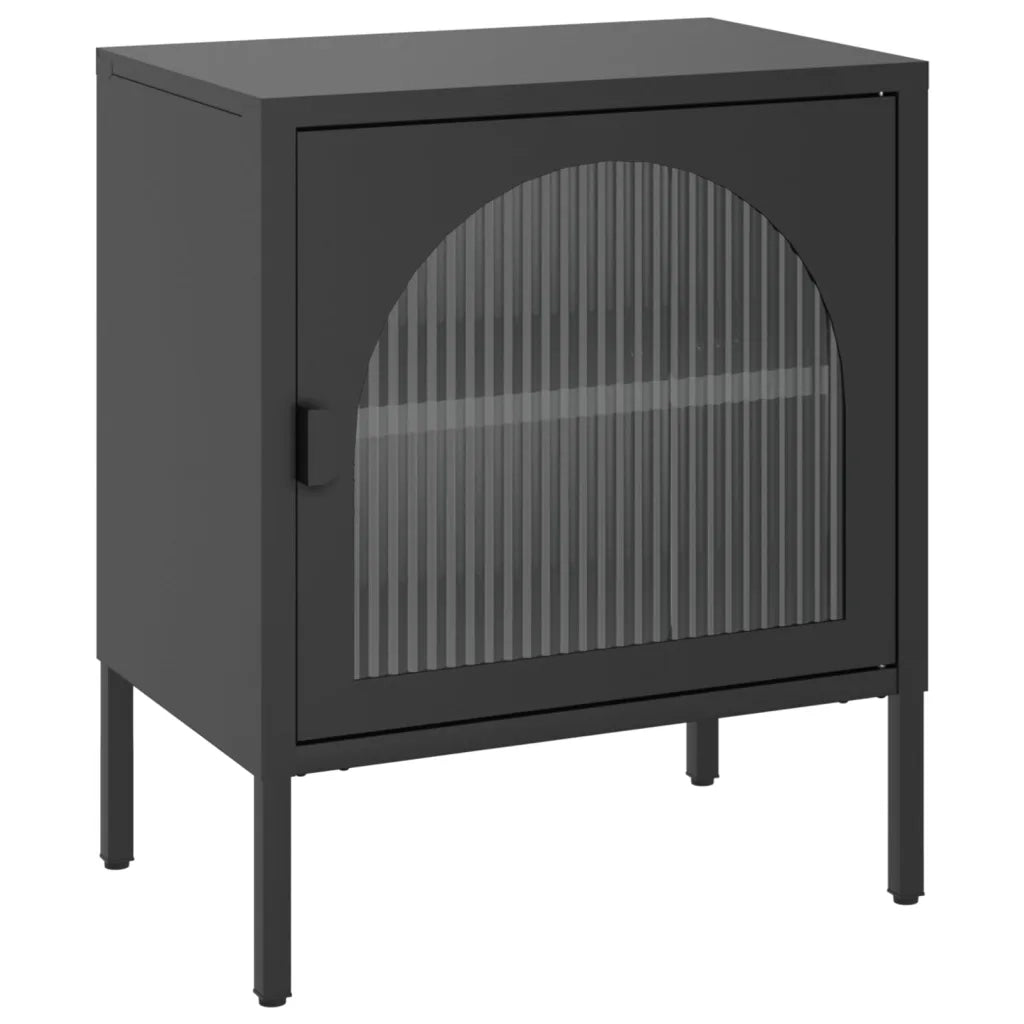 Comodino Nero 50x35x60 cm Vetro e Acciaio 352997