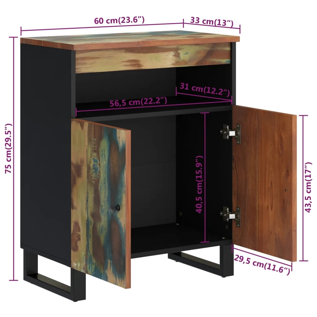 Credenza con 2 Ante-Buffet-Armadio da cucina 60x33x75 cm in Legno Massello di Recupero