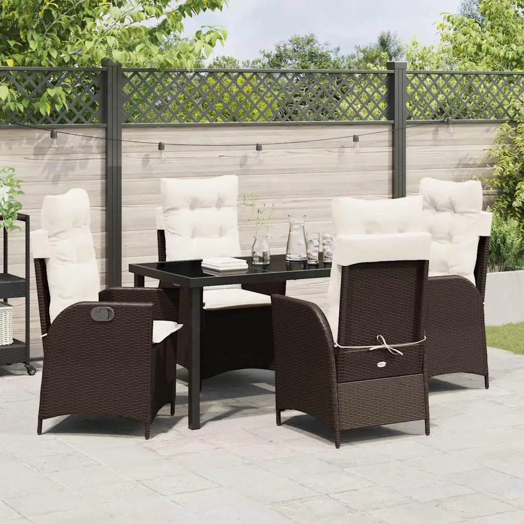 Set da Pranzo per Giardino con cuscino 5 pcs Marrone polyrattan