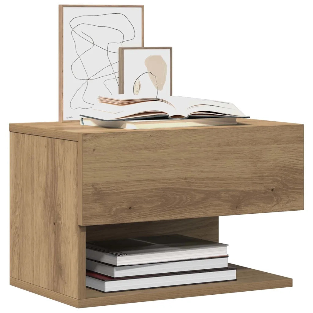 Set di 2 Comodini | Armadio da Notte | Mobiletto da notte a Muro Rovere Artigianale
