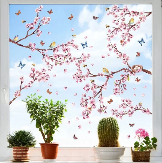 Decorazione lenticolare per finestre, 115 pezzi, adesivi per finestre con uccelli, adesivi murali fiori rosa, adesivi per finestre con farfalle, adesivi murali fiori, adesivi per finestre con farfalle per la decorazione della sala da soggiorno