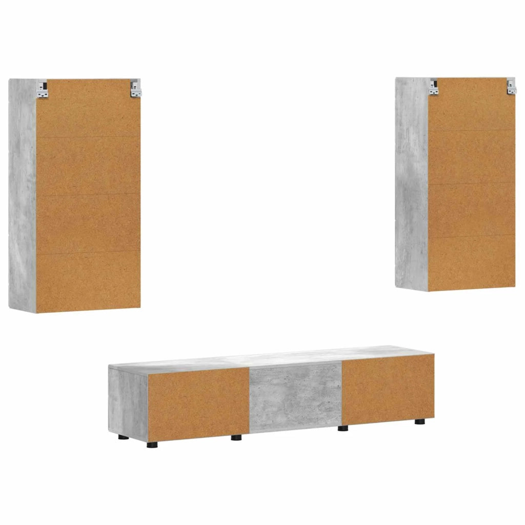 Set mobile TV FLORIN 3 pz | Armadietto TV | Mobile Porta TV Grigio cemento Legno multistrato