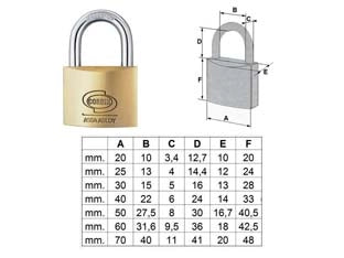 LUCCHETTO OTTONE ARCO NORMALE PRIUM PL110- - mm.60 (PL1106000) - 6 pezzi CORBIN