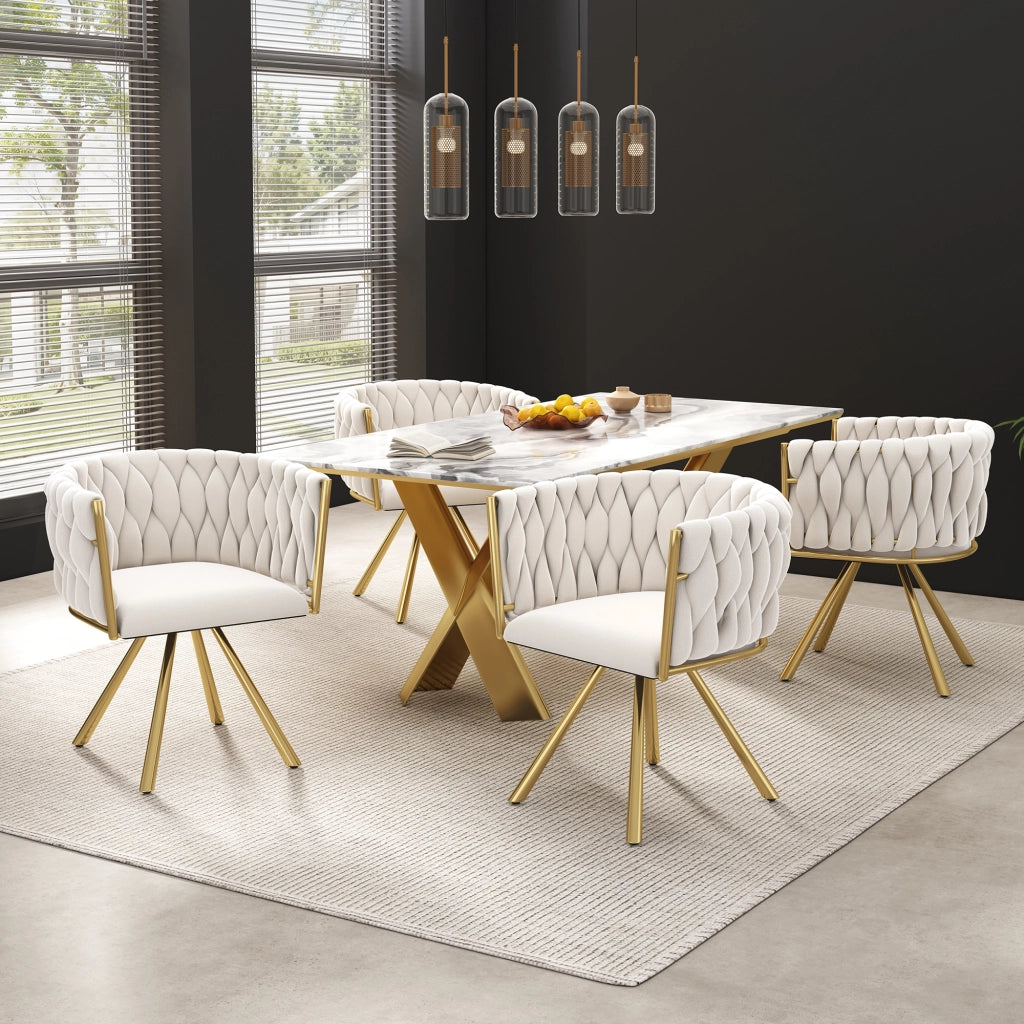 SEDIA Girevole Set da 2 pezzi in Velluto Beige e Oro