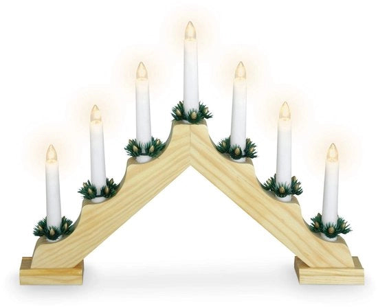 Arco in Legno - Decorazione di Natale - 7 Candele a LED con Timer - Colore Naturale - Illuminazione Accogliente - Adatto per la Decorazione di Finestre - 39....