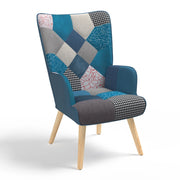 IDMarket - Poltrona scandinava IVAR in tessuto patchwork e velluto blu