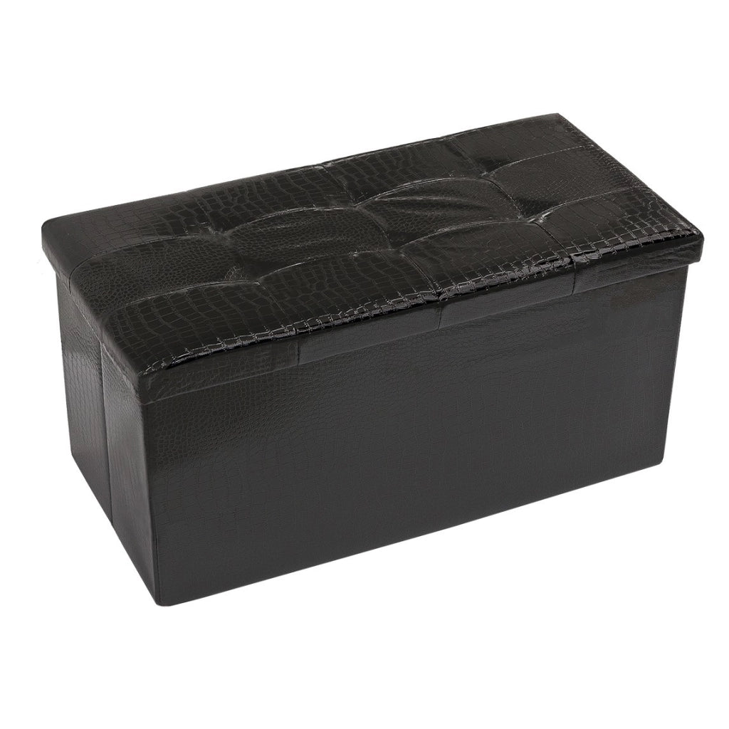 Cassapanca Contenitore Pouf Panca Poggiapiedi Similpelle Pelle Finta Coccodrillo 76x38x38 cm Nera