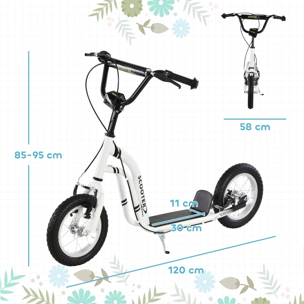 Monopattino per Bambini ¨C Xylo ¨C Manubrio Regolabile 85-95cm, Ruote Grandi, 2 Freni, Telaio Metallo, 5+ Anni, Max 100kg, Bianco