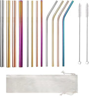 Pacco di 12 stecchi in acciaio inox, stecchi riciclabili, lungo stecchino metallico, 9 stecchi metallici retti + 9 stecchi metallici curvi, con 2 setole di pulizia, stecchino in acciaio inox