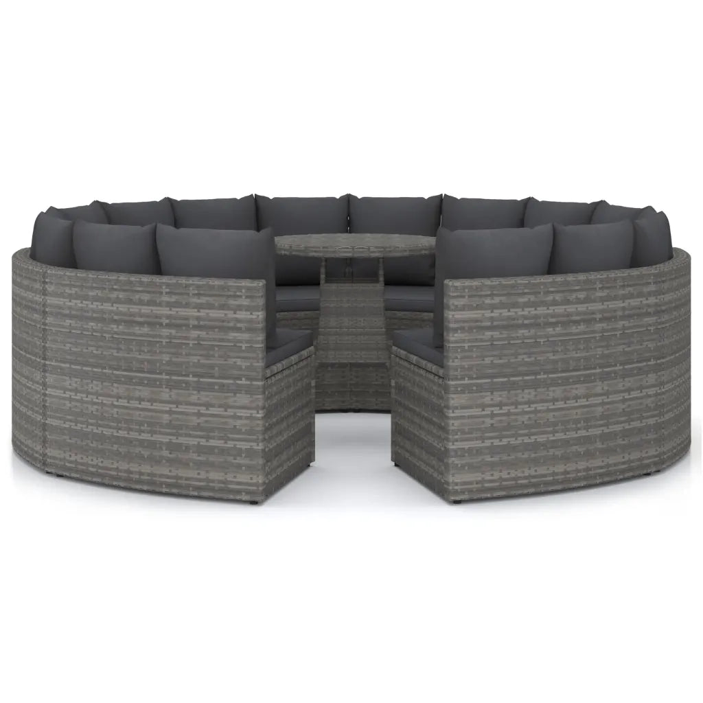 Set Divani da Giardino 9 pz con Cuscini in Polyrattan Grigio 3064899
