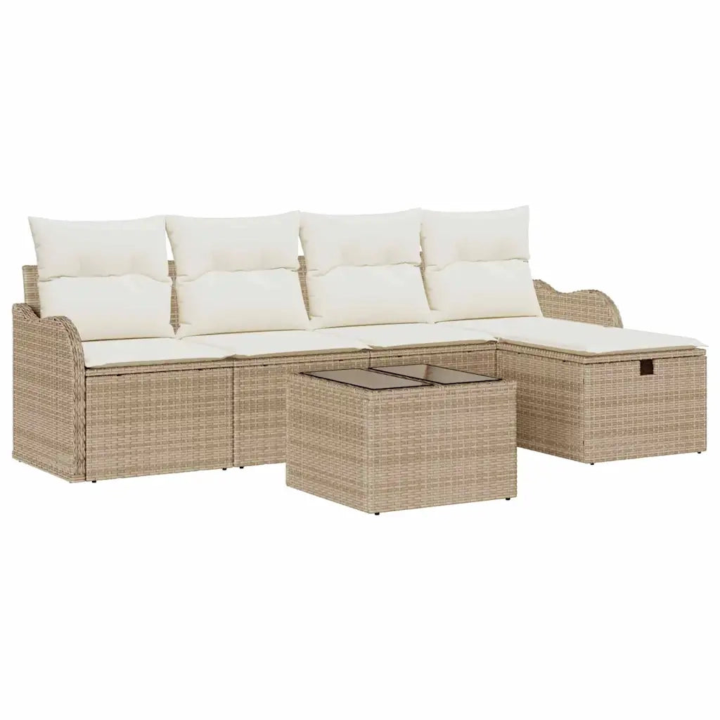 Set Divano da Giardino con cuscino 6 pcs Beige Poly Rattan 3360302
