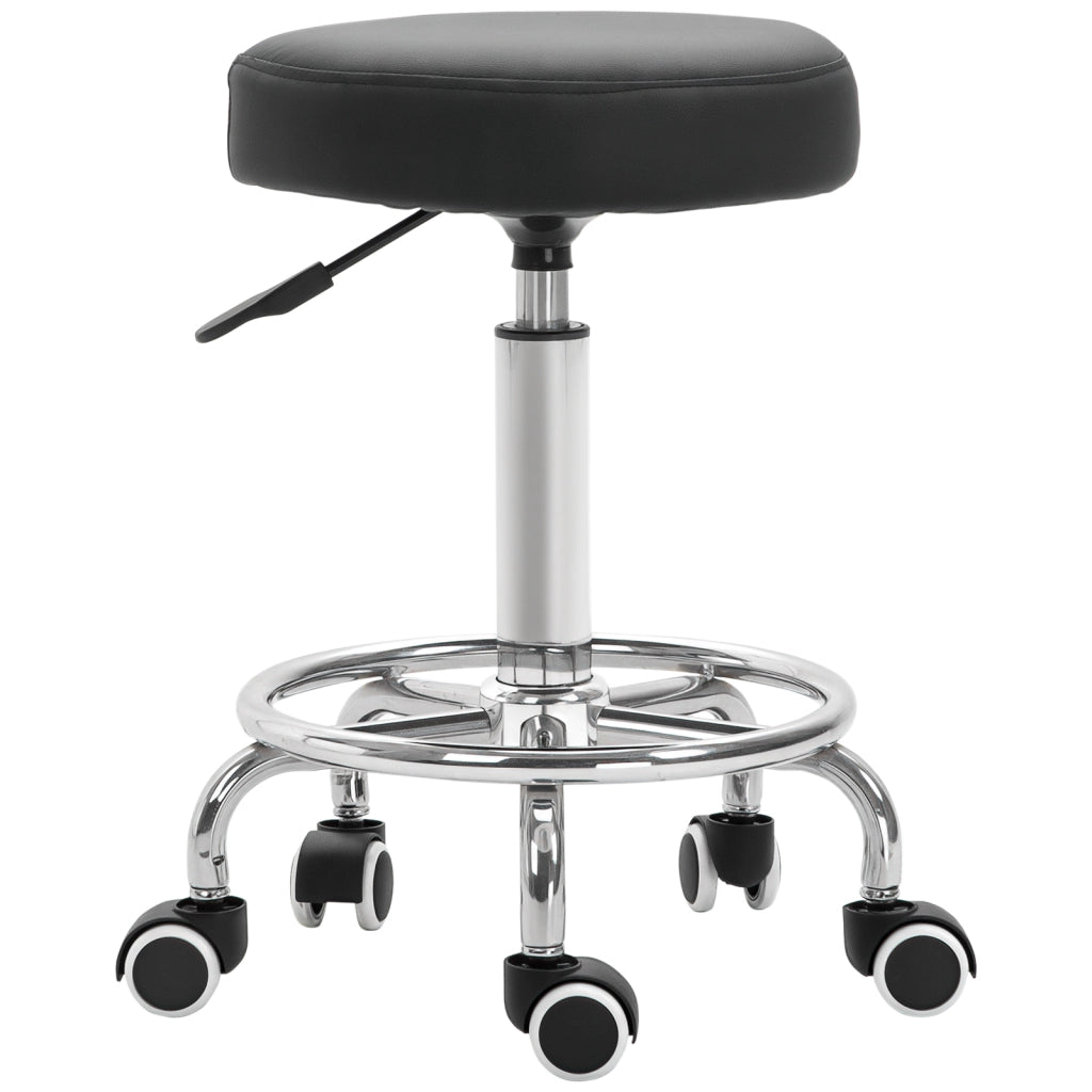 Sgabello con Ruote ¨C zephmum ¨C Nero, Imbottito, Regolabile 50-64 cm