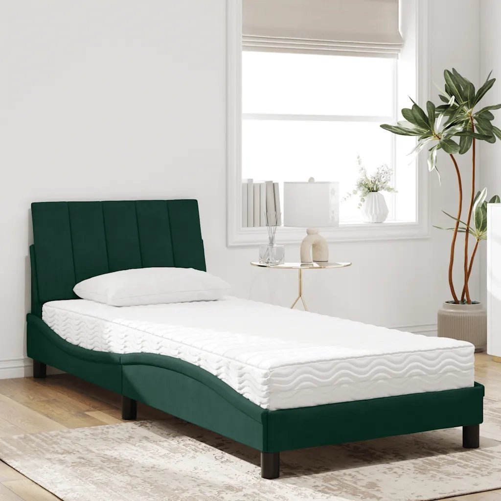 Letto con Materasso Hanko Verde Scuro 80x200 cm in Velluto