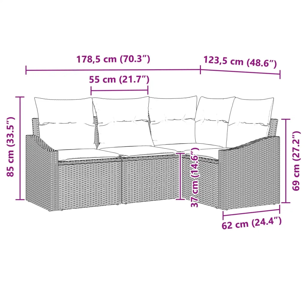 Set di divani 4 pz Marrone polyrattan 3346704