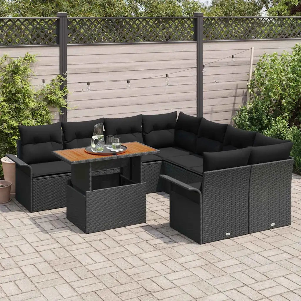 Set Divano da Giardino con archiviazione 9 pcs Nero Poly Rattan 3358053