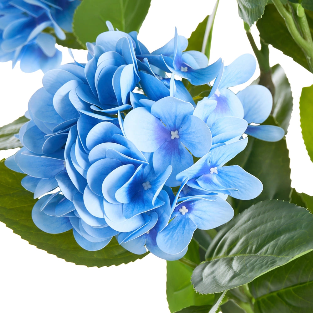 Pianta in vaso artificiale in materiale sintetico blu 90 cm, con fiori, accessorio decorativo per interni, realizzata a mano