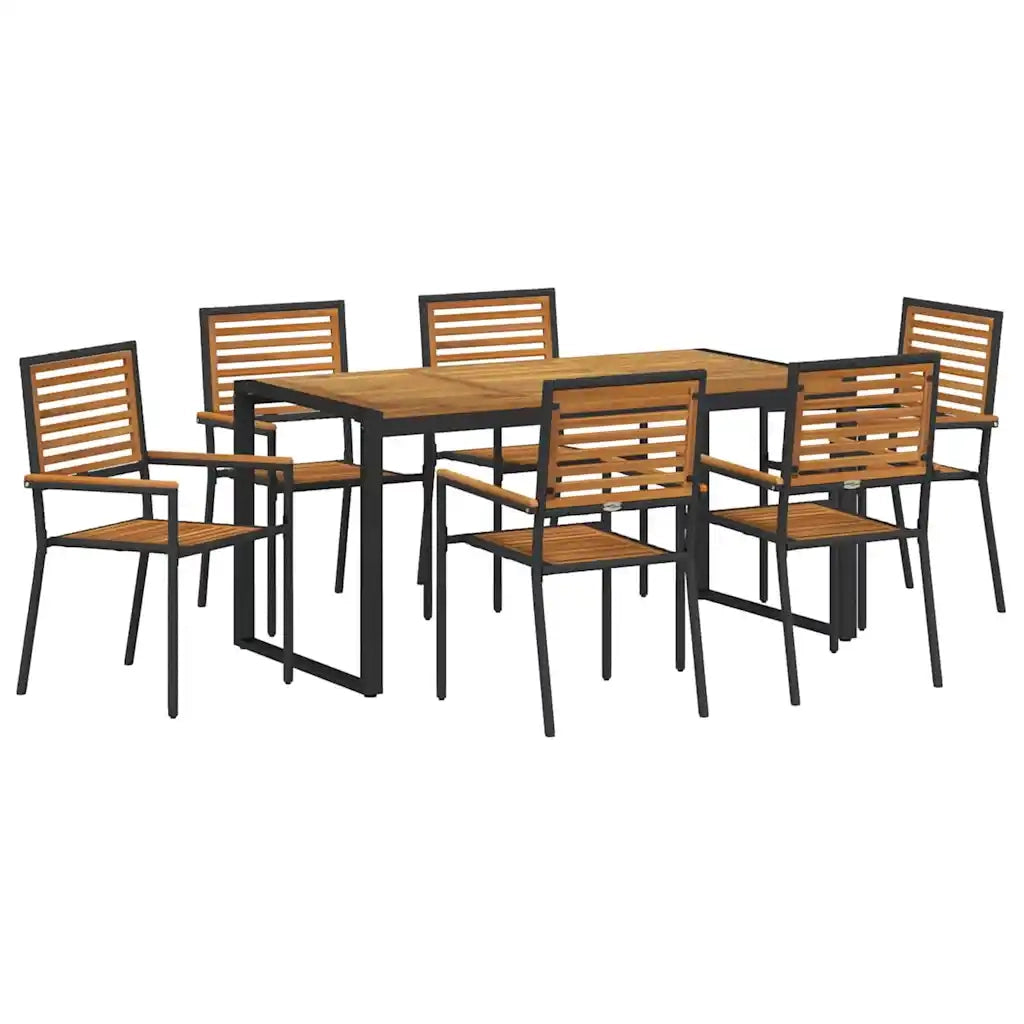 Set da Pranzo per Giardino 7 pcs Nero e Marrone polyrattan
