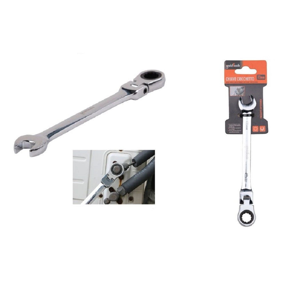 Trade Shop - Chiave A Cricchetto Combinata 12mm Testa Pieghevole Cromo Vanadio Utensile 91734 -