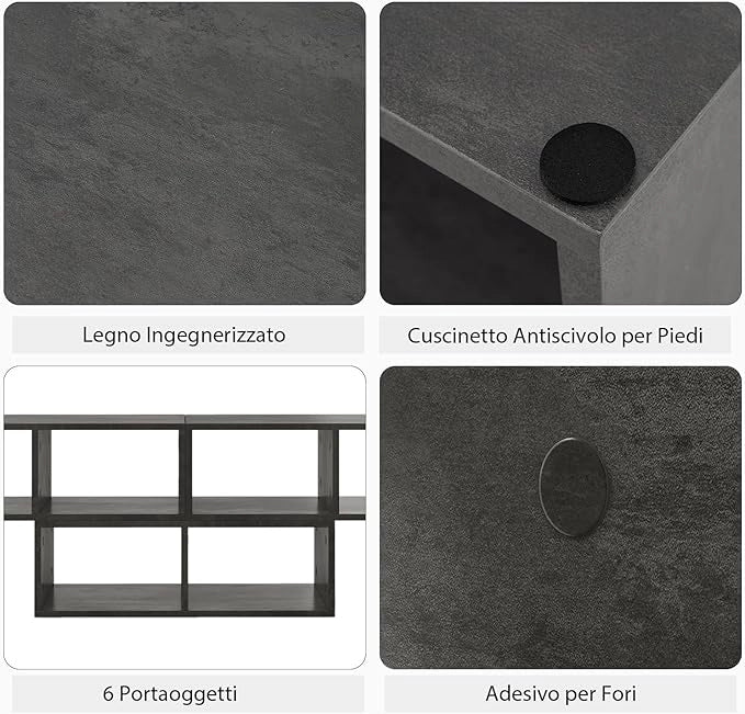 Mobile Porta TV Combinabile con Ripiani Aperti, per TV Fino a 65 Pollici, Mobile TV di Legno per Camera da Letto, Soggiorno, Capacità di Carico Massima 80 kg, 134-180 x 30 x 43 cm (Grigio)