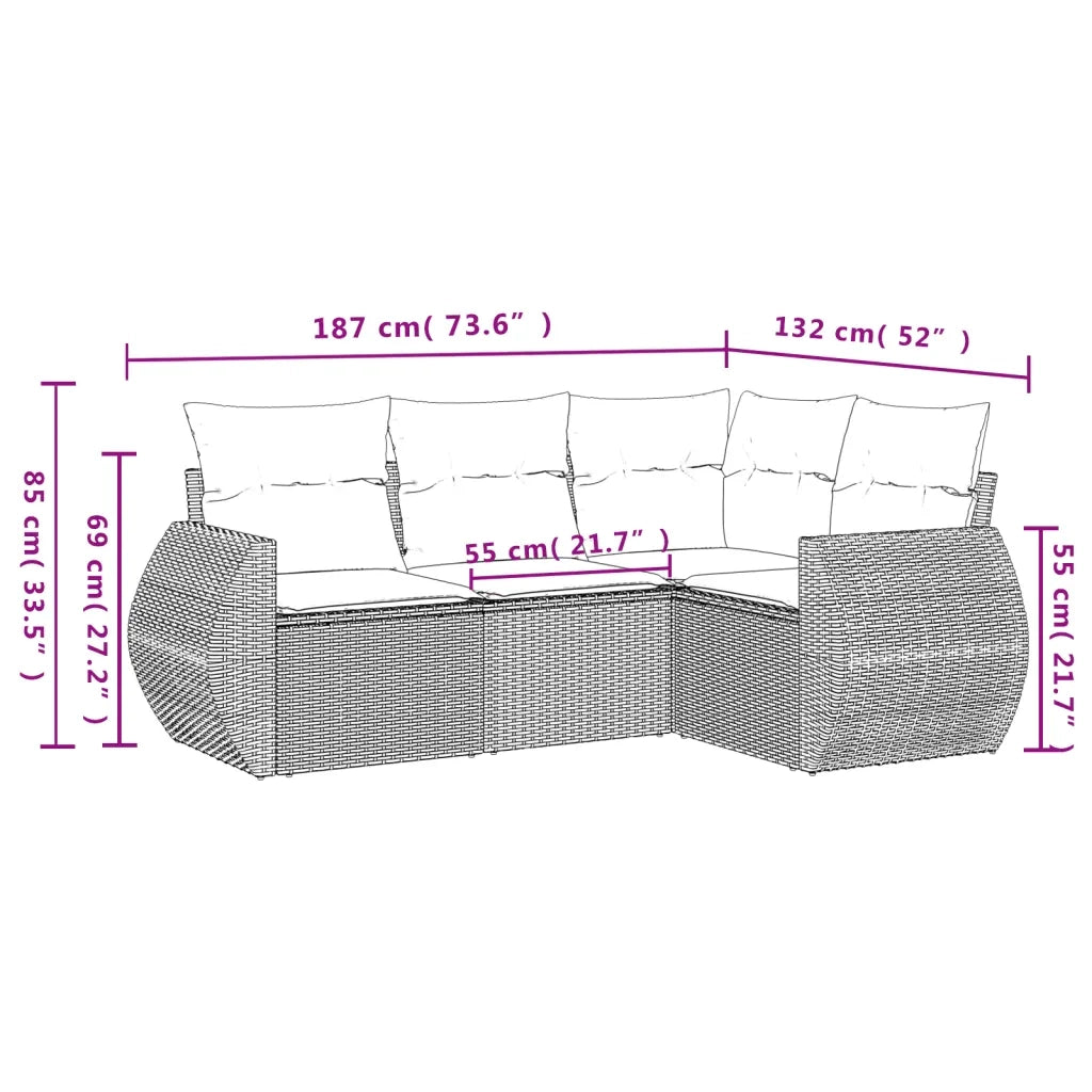 Set Divano da Giardino 4 pz con Cuscini Beige in Polyrattan 3221308