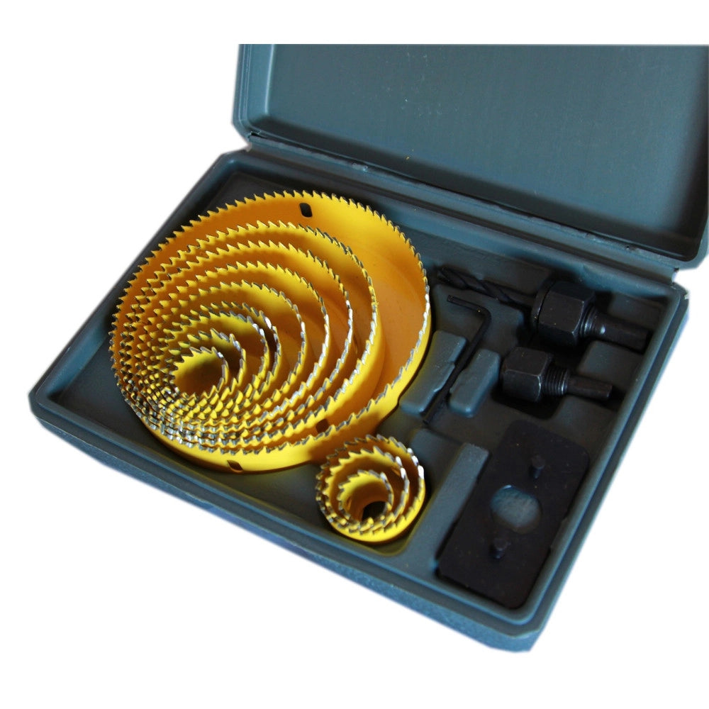 Trade Shop - Set 16 Pz Frese Legno Frese A Tazza Per Trapano Supporto 2 Attacchi 12 Frese -
