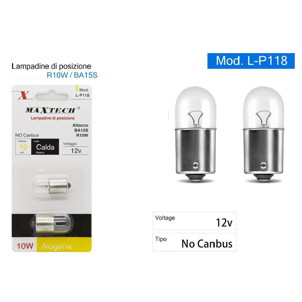 Trade Shop - Lampadine Posizione Auto R10w Ba15s 12v Luce Calda Alogena 10 W No Canbus L-p118 -