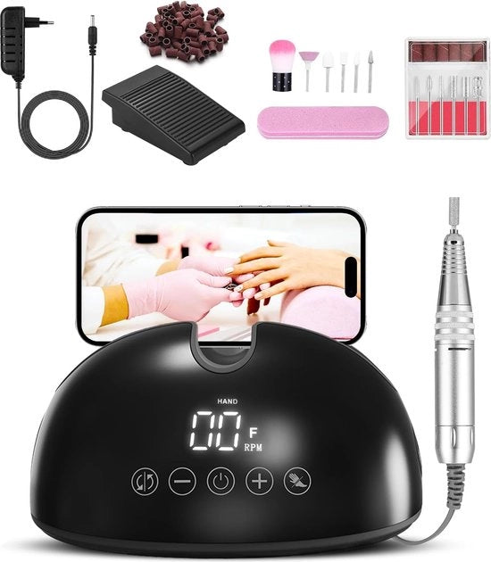 Fila a Batteria per Unghie - 350.000rpm Polissore a Velocità Regolabile - Set Professionale Manicure Pedicure 12 in 1