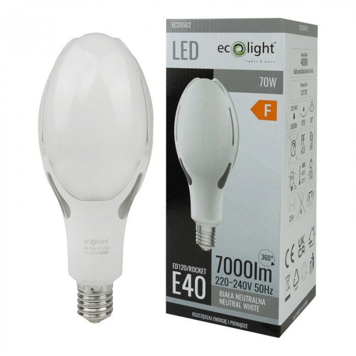 Lampadina LED E40 70W 7000lm 4000K 300° IP20 Ecolight