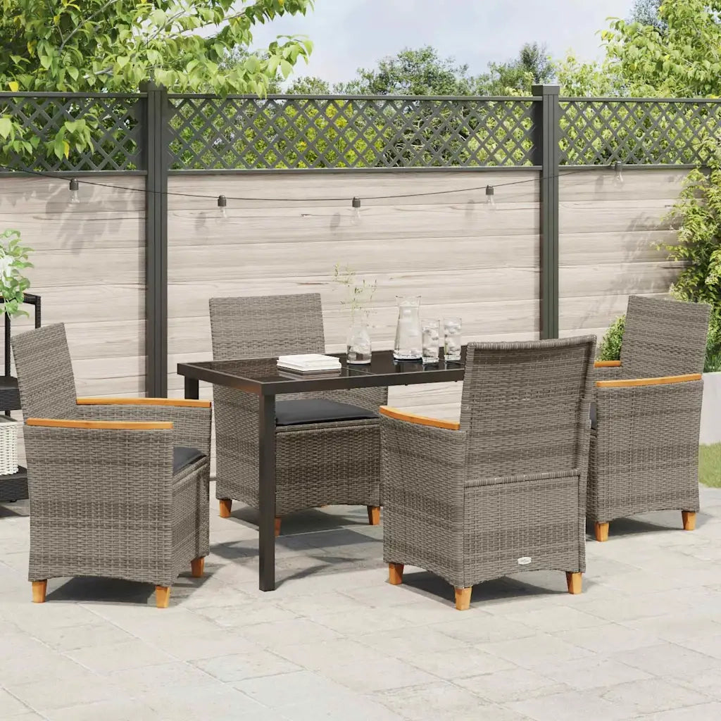 Set da Pranzo per Giardino 5 pcs Grigio polyrattan