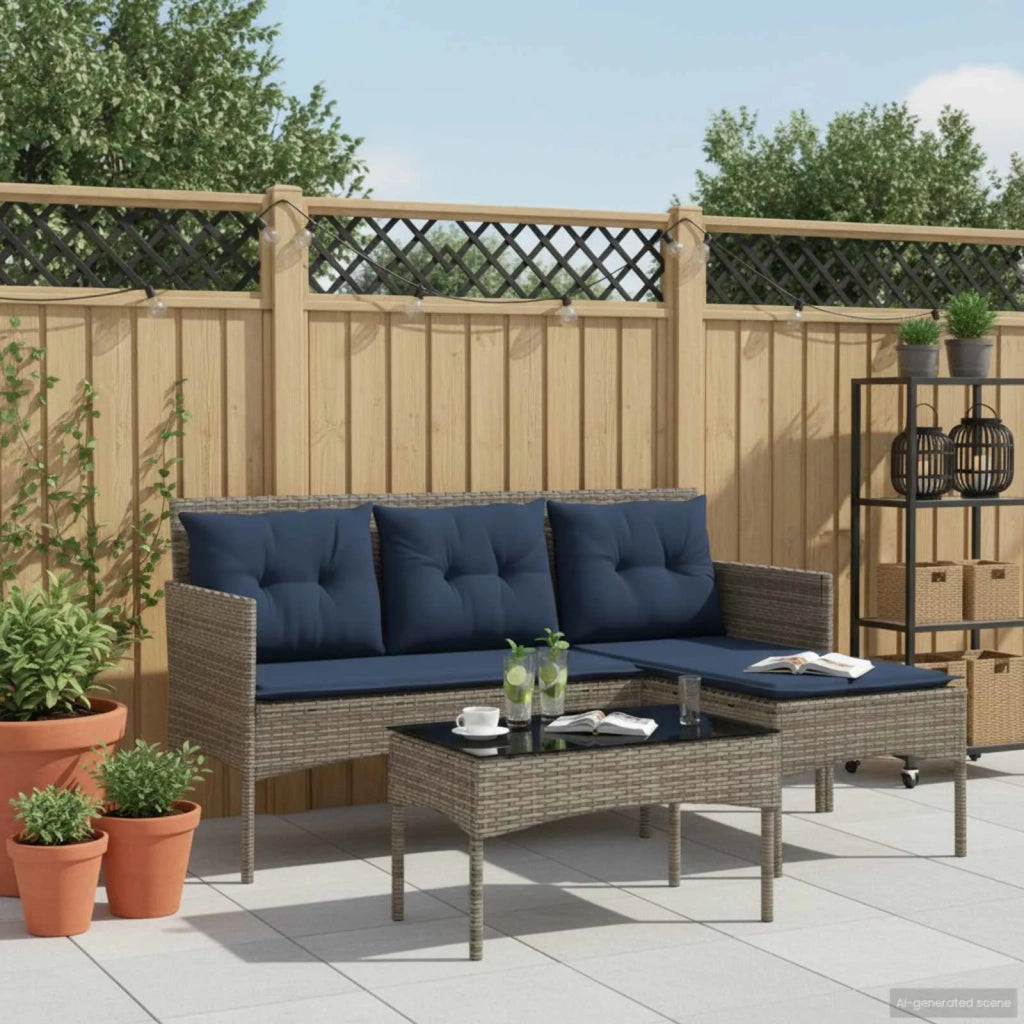Set Divano da Giardino 2 pcs Grigio e Blu Navy polyrattan 4103810