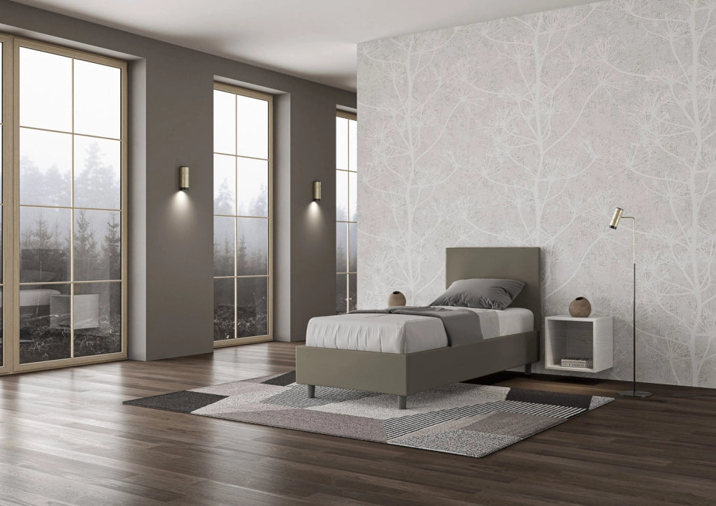 BS COM Letto singolo senza rete imbottito 80x200 similpelle cappuccino