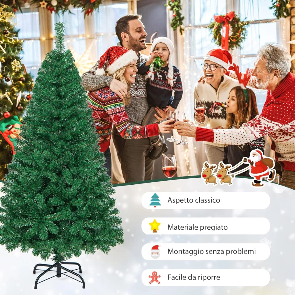 Albero di Natale 150 cm, Albero di Natale Artificiale e Folto con 350 Rami e Base in Metallo, Albero di Natale Realistico per Casa, Ufficio e Negozio, Verde (150 cm)