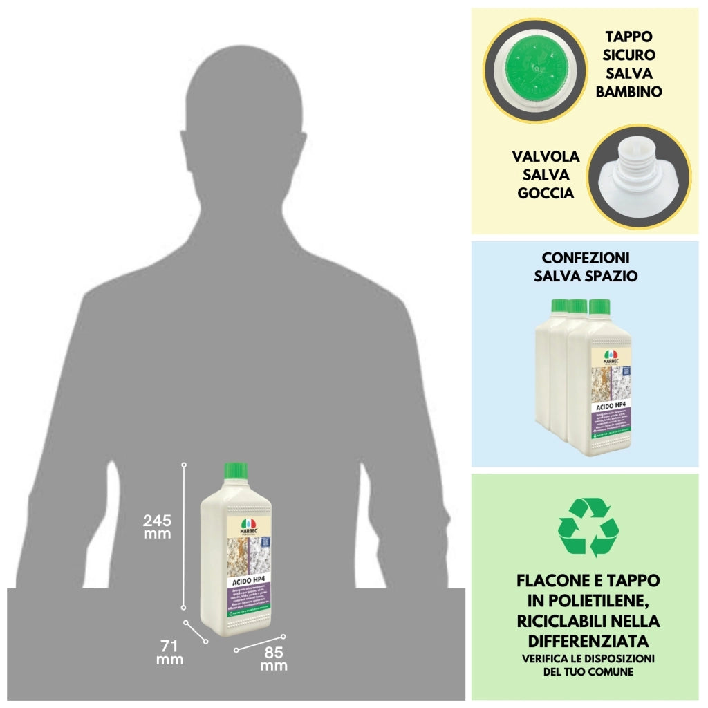 Detergente Acido tamponato per profido e granito ACIDO HP4    1LTx6Pz