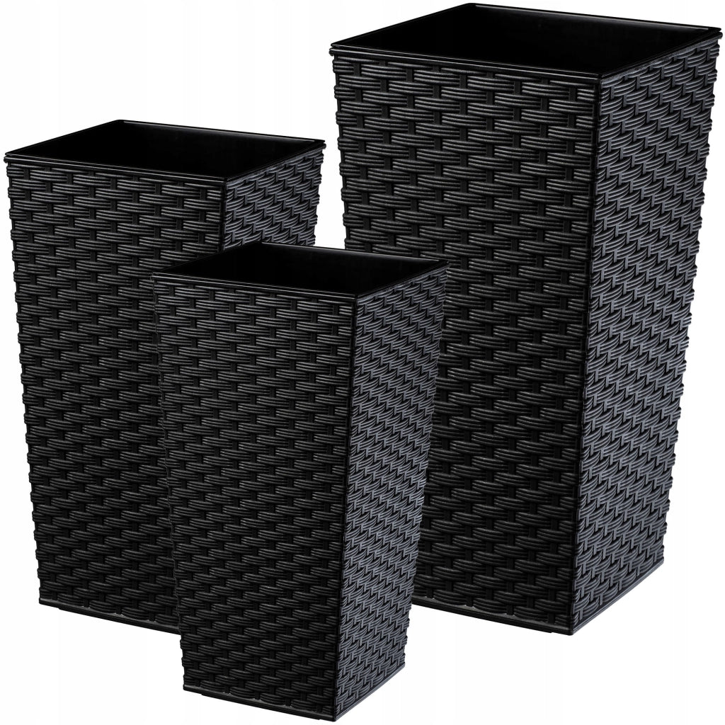 Set di 3 vasi da fiori KADAX, vasi da giardino + inserti, alti e grandi, neri, 57+68+75 cm