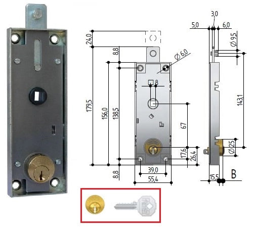 SERRATURA PREFER B551 VERTICALE Q.8 CIL.TONDO PER BASCULANTI