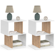 IDMarket - Set di 2 comodini a S SOFIA con contenitore a giorno, effetto bianco e faggio