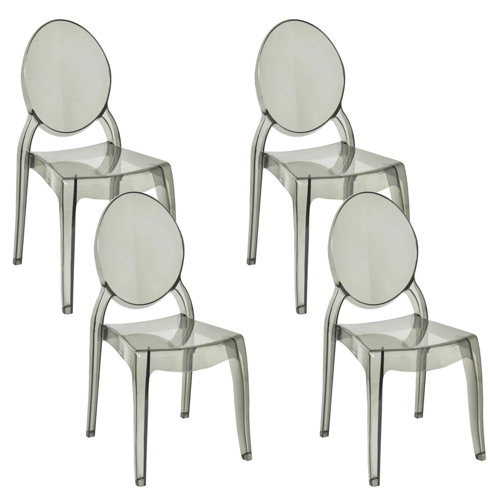 Set di 4 sedie da pranzo nere trasparenti in materiale sintetico con schienale solido senza braccioli impilabili dal design moderno vintage