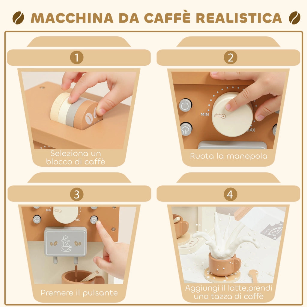 Set Macchina del Caff¨¨ Giocattolo in Legno per Bambini da 3 Anni con Accessori, Marrone