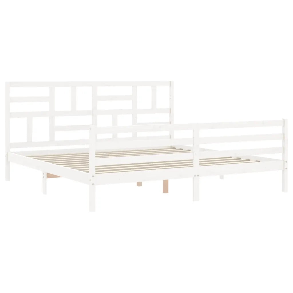 Letto matrimoniale | Letto per adulti | Giroletto con Testiera Bianco 200x200 cm in Legno Massello